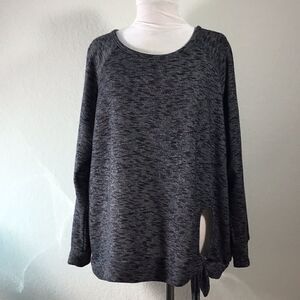 🦩Lila Sport Women’s Sweatshirt Gray Black Keyhole Side Tie Size 1X